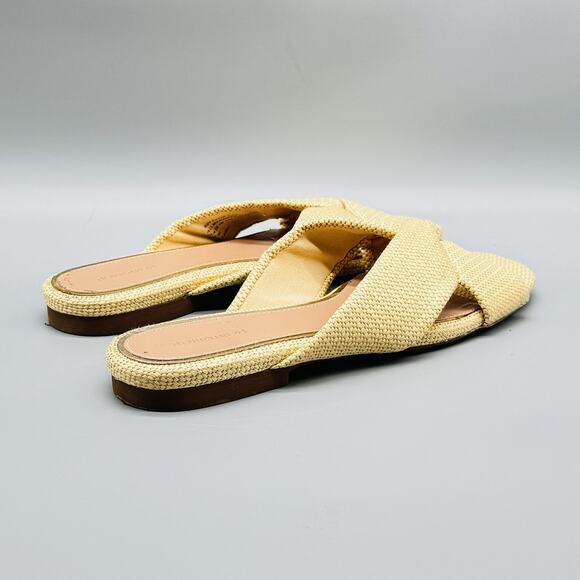 Nordstrom Sandals Womens 9.5 Beige Woven Slide Slip On Criss Cross Strap Flats - Picture 8 of 12